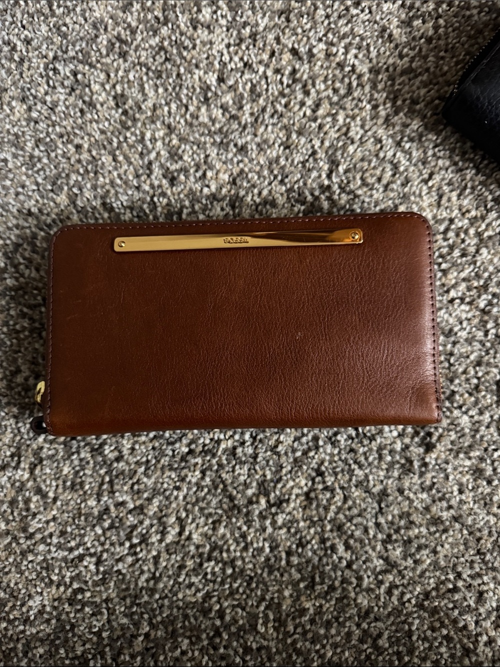 Fossil Brown Leather Zip-Around Wallet with Gold Accent